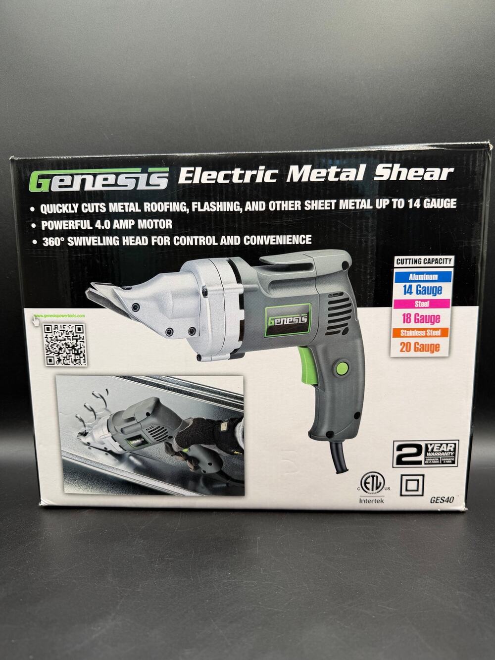 Genesis GES40 4 Amp Electric Metal Shear 14 Gauge Swivel Head Tested Box